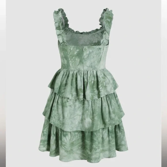 Green Ruffle Mini Dress - Picture 3 of 5